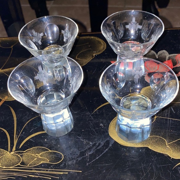 Other - Vintage Mid Century Czech Art Deco Crystal Clear Glass Accent 4 Shot Glass BX39